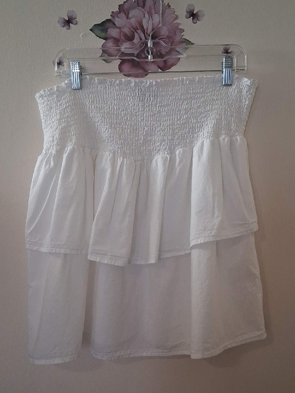 HT 360 COLLECTIVE | White Smocked Ruffled Tiered Mini Skirt XXL Cotton Coastal